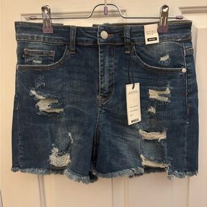 Judy Blue Dark Blue Distressed Denim Cutoff Shorts